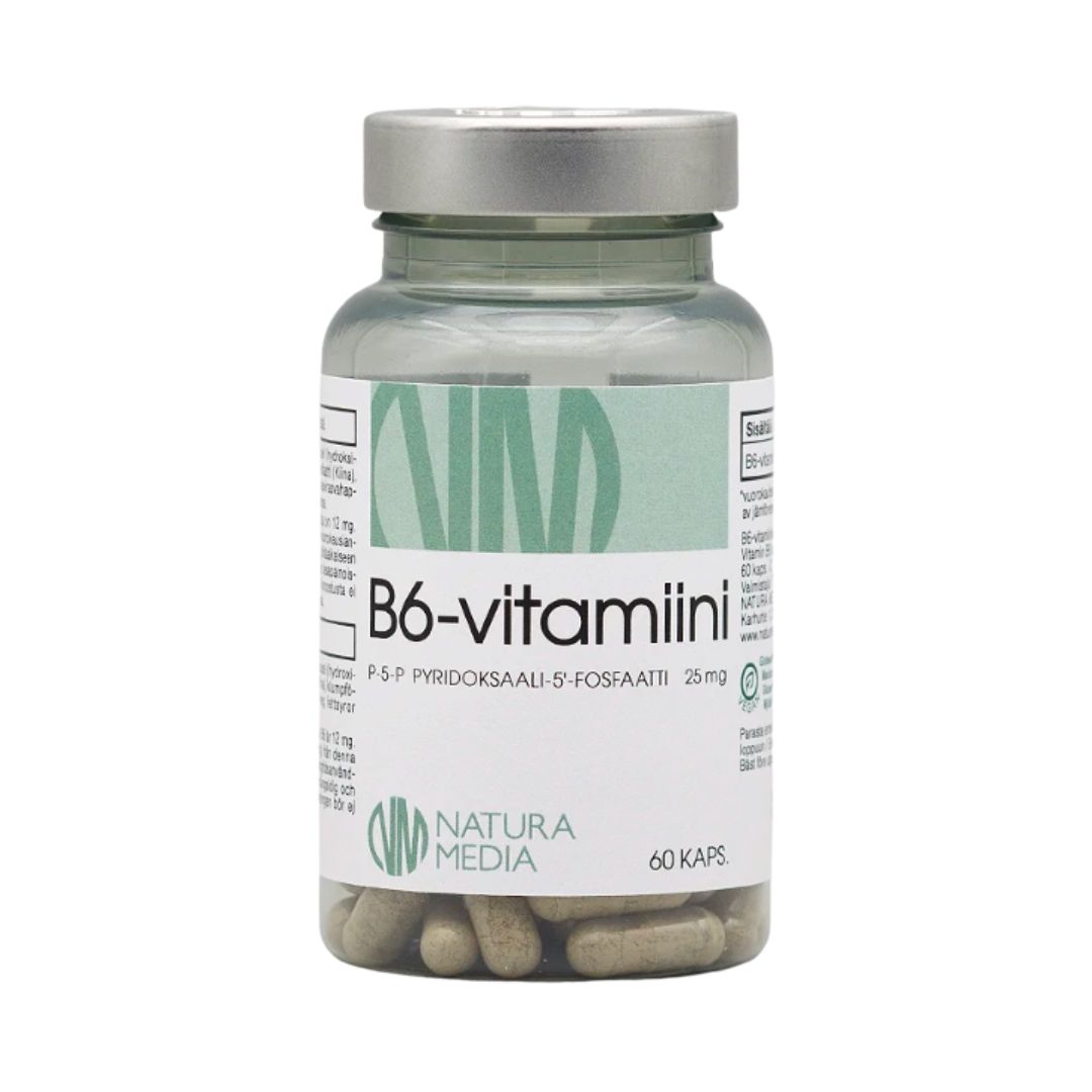 Natura Media B6-vitamiini P-5-P (25 mg pyridoksaali-5'-fosfaattia / kapseli) 1 Natura Media B6-vitamiini P-5-P (25 mg pyridoksaali-5'-fosfaattia / kapseli)