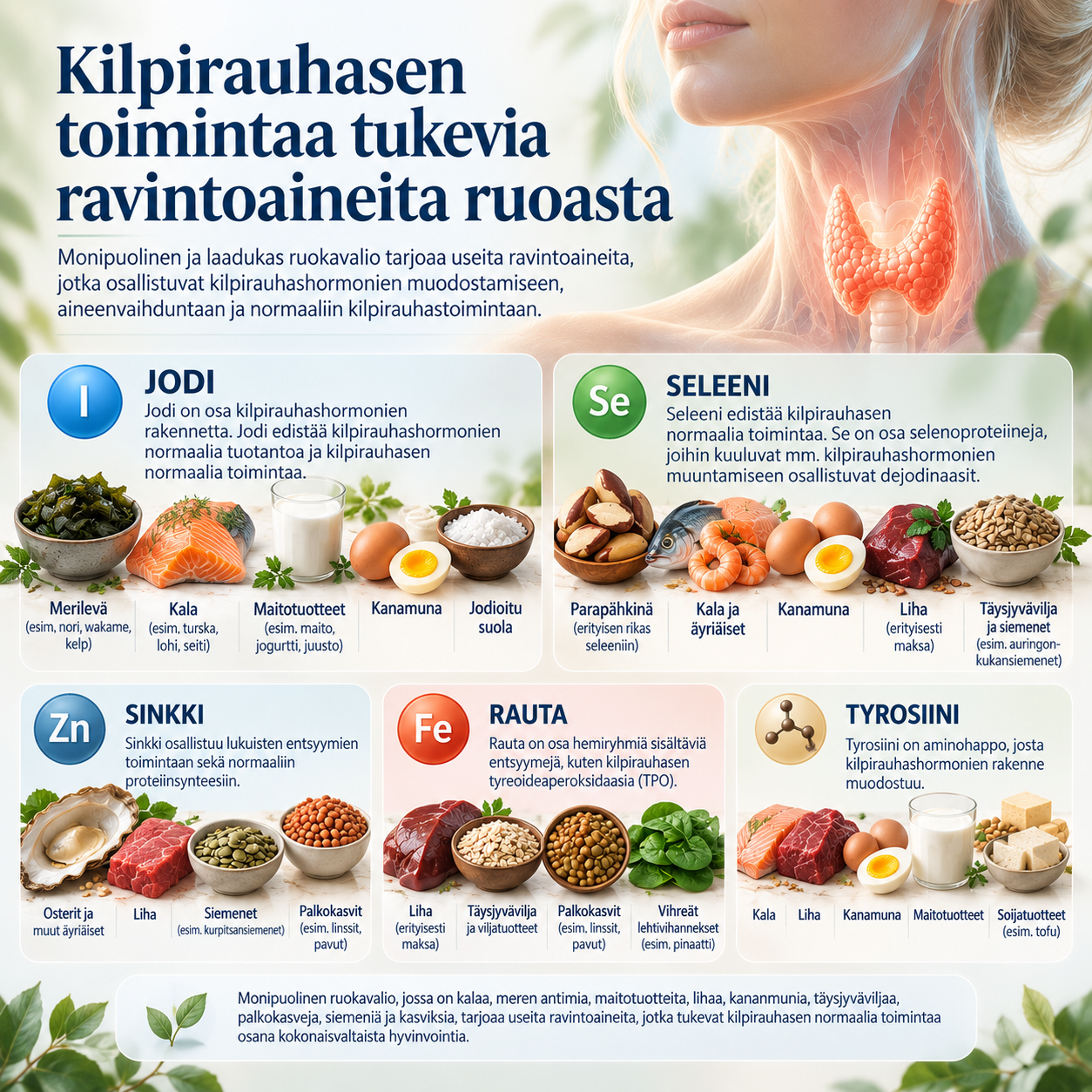 Kilpirauhasen toimintaa tukevia ravintoaineita ruoasta